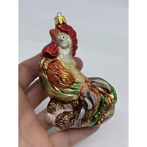 ROOSTER CHICKEN HEN EUROPEAN BLOWN GLASS CHRISTMAS TREE ORNAMENT FARM ANIMAL